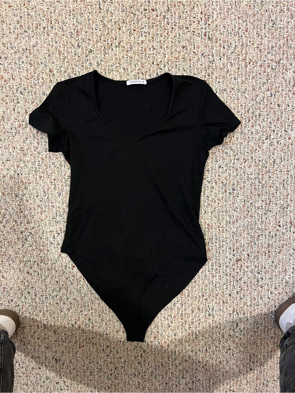 Mango Black V-Neck Short Sleeve Bodysuit
